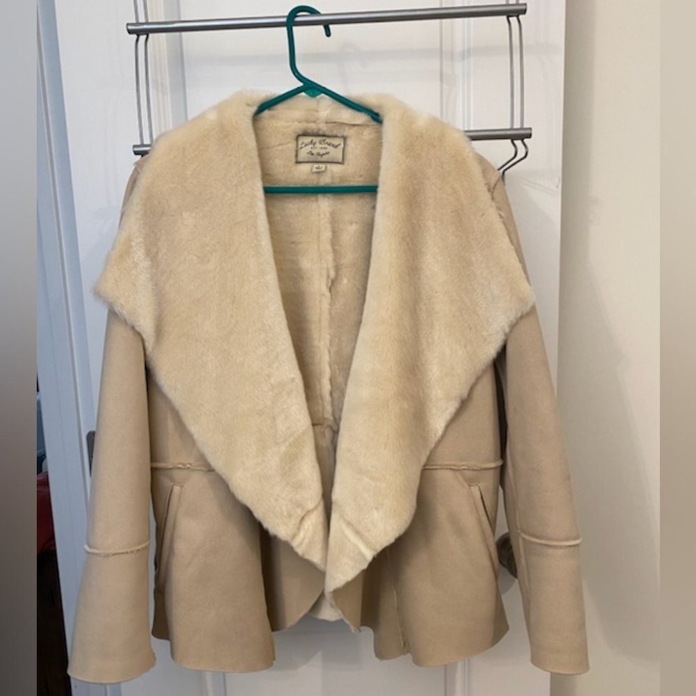 Lucky Bran's Beige Faux Shearling Waterfal Jacket